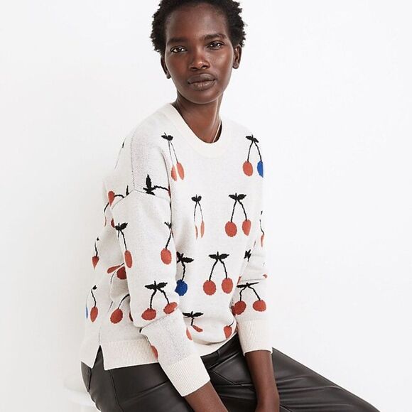 Madewell Cherry Jacquard Pullover Sweater - M